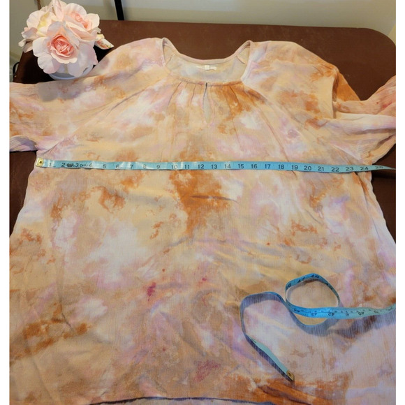 Maurices Peach Pink Tie Dye BOHO Prairie 3/4 Sleeve Peasant Top Women's Size 2X - Picture 4 of 11
